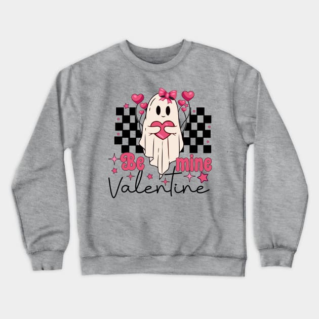 Be Mine Valentine Retro Boo Valentine's Day Ghost Crewneck Sweatshirt by JDVNart